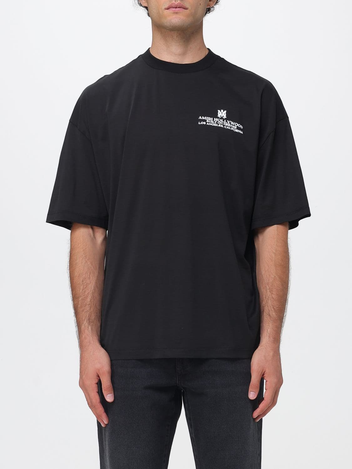 Amiri Relaxed Fit Cotton Crewneck T-Shirt with Contrast Logo and Dropped Shoulders