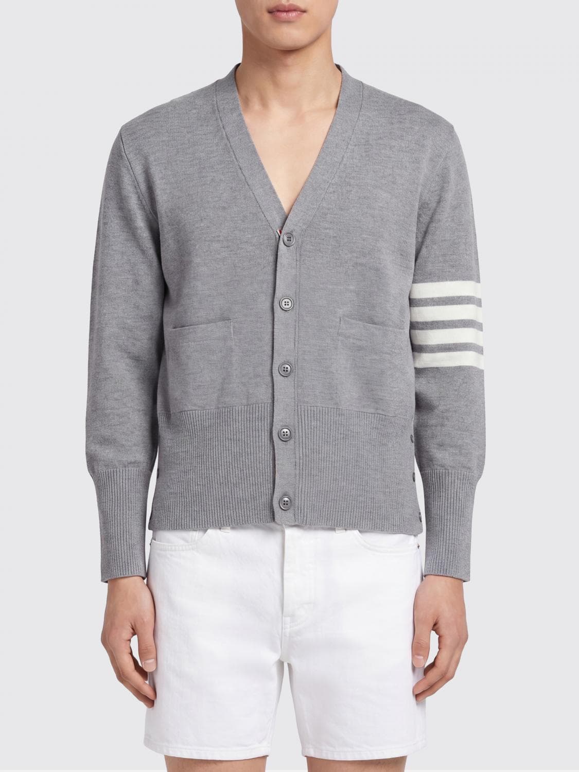 Thom Browne Wool V-Neck Cardigan with Iconic 4-Bar Detail