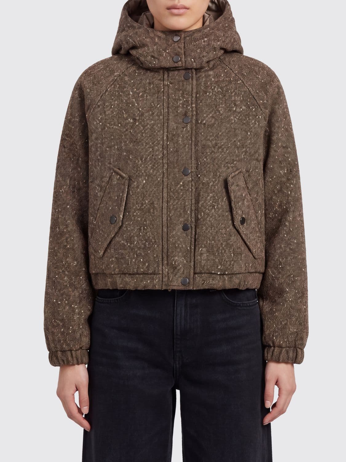 Brunello Cucinelli Relaxed Fit Padded Wool-Blend Bomber Jacket with Hood