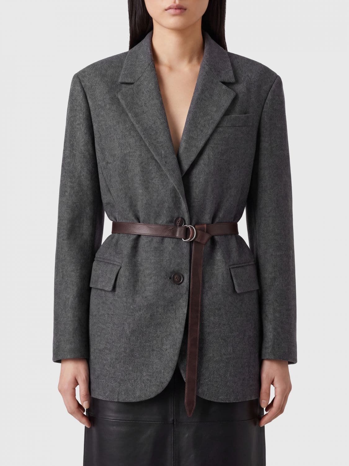 Brunello Cucinelli Single-Breasted Virgin Wool and Cashmere Belted Blazer