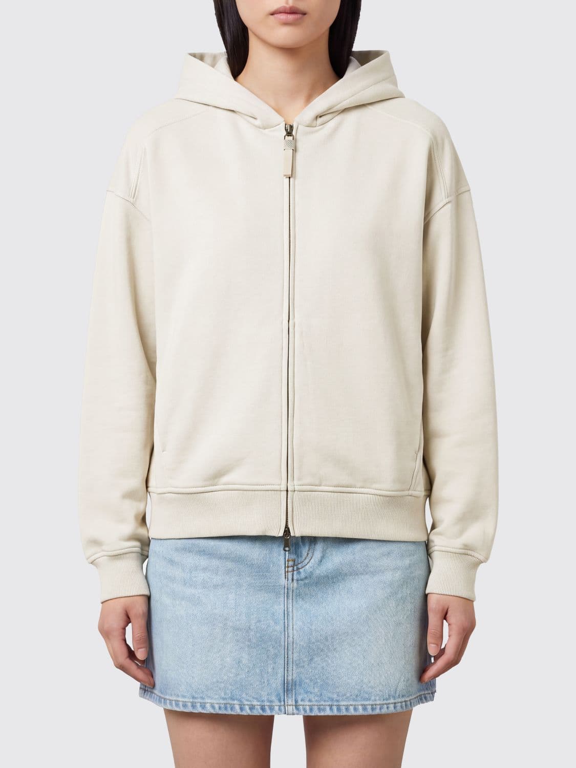 Brunello Cucinelli Zip-Up Hoodie in Pure Cotton with Slit Pockets · S