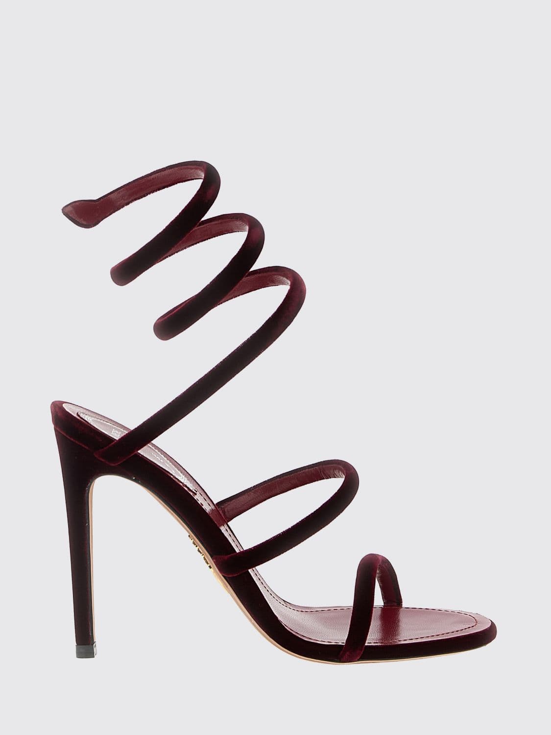Rene Caovilla High-Heeled Velvet Sandals with Snake Strap and Stiletto Heel · 35½