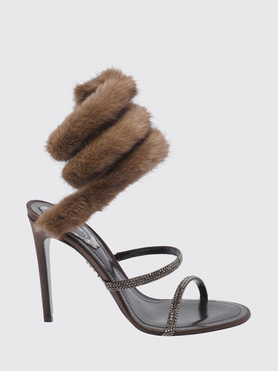Rene Caovilla Lindsey Satin Sandals with Crystals and Stiletto Heel