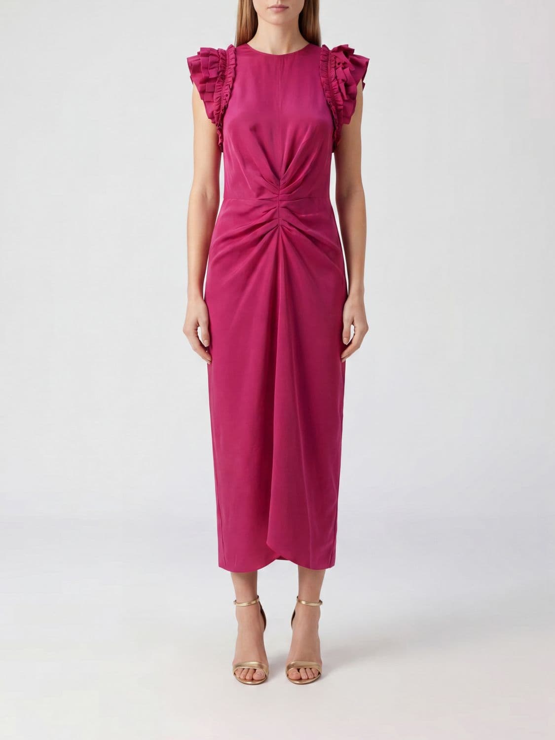 Isabel Marant Teriany Asymmetrical Silk Midi Dress with Ruffles
