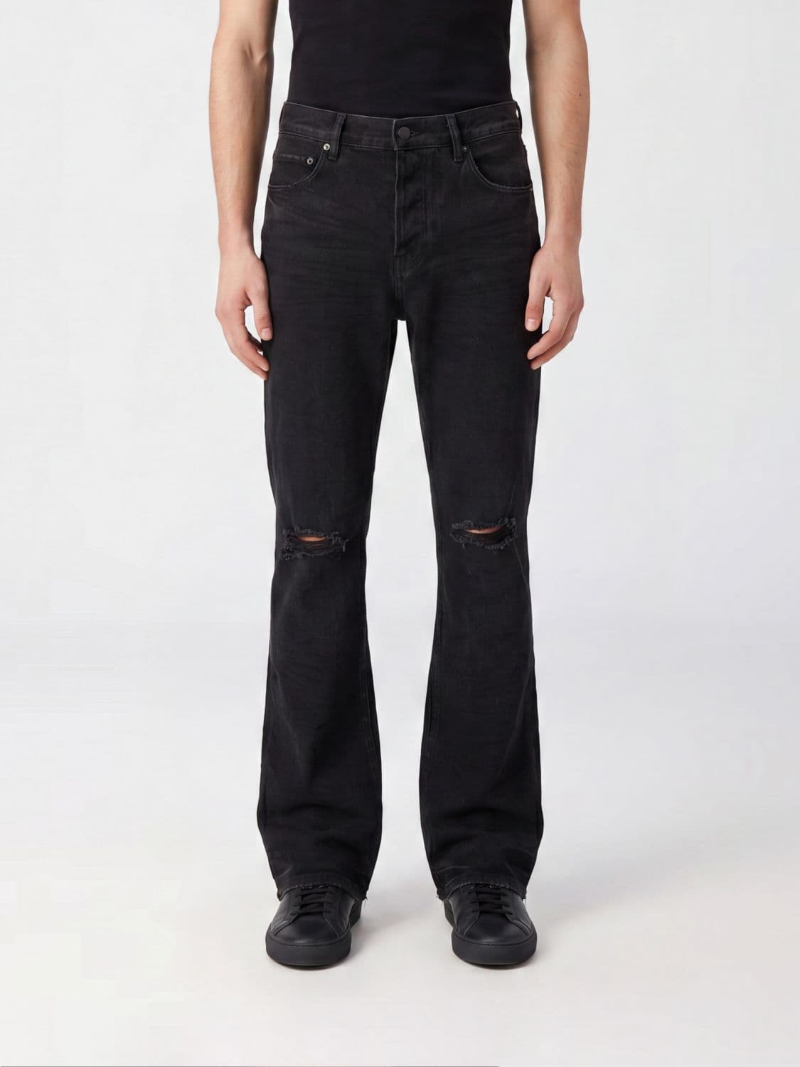 Purple P026 Straight-Leg Cotton Denim Jeans with Worn-Out Effect
