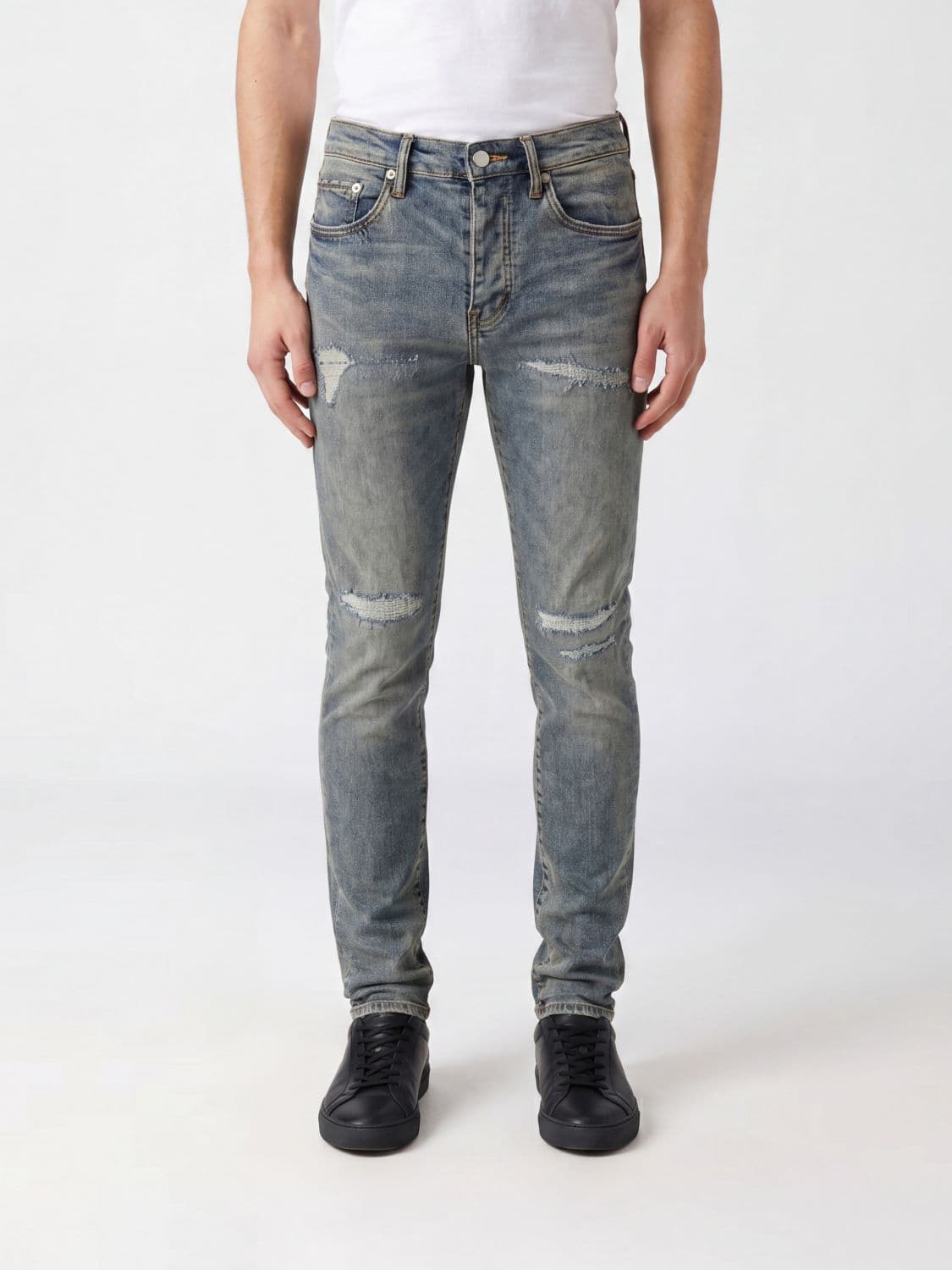 Purple P001 Mid-Rise Slim Fit Stretch Denim Jeans with Worn Effect
