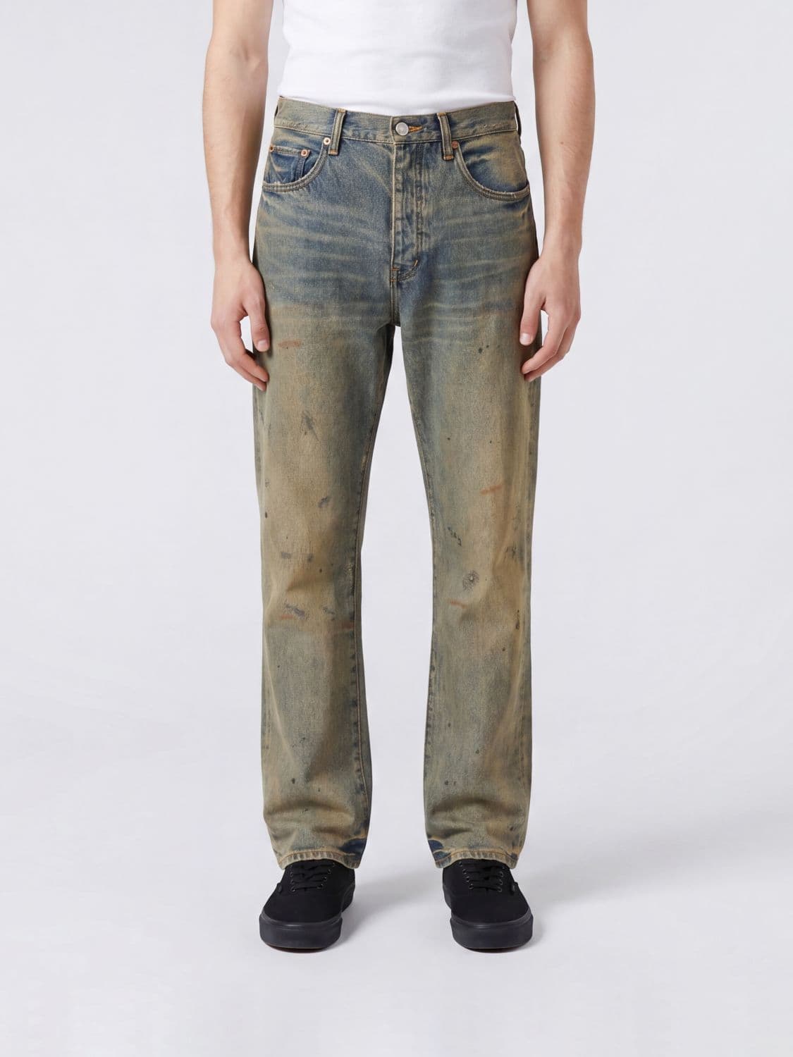 Purple P011 Straight-Leg Cotton Denim Jeans with a Worn-Out Effect