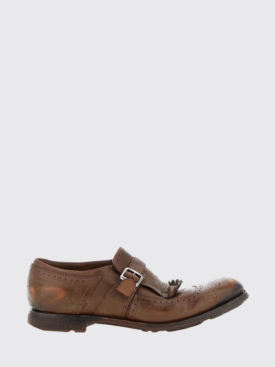 Church's Shangai Vintage Leather Monk Strap Shoes with Fringe