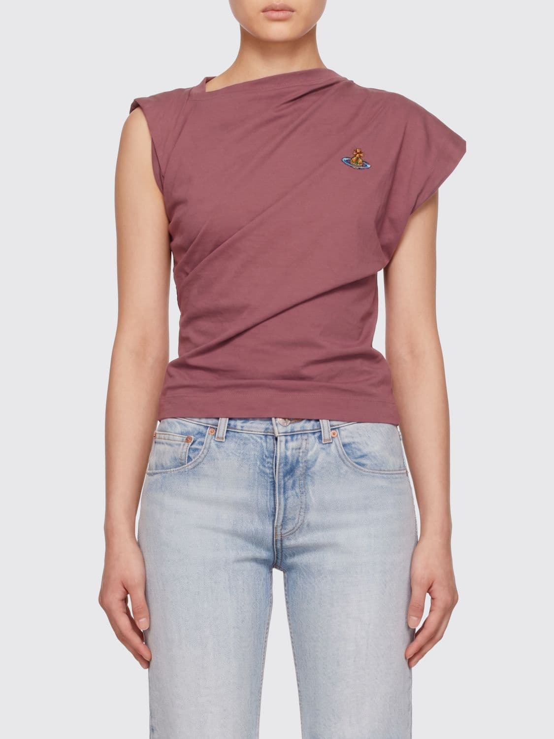 Vivienne Westwood Hebo One-Shoulder Cotton Top with Embroidered Orb Logo