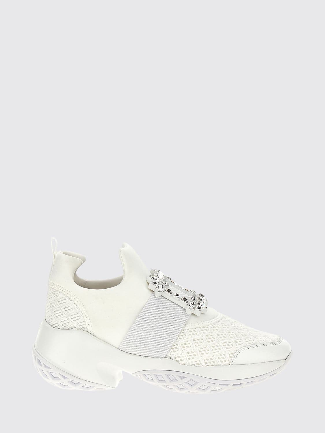 Roger Vivier Viv' Run Scuba Fabric Slip-On Sneakers with Crystal Buckle