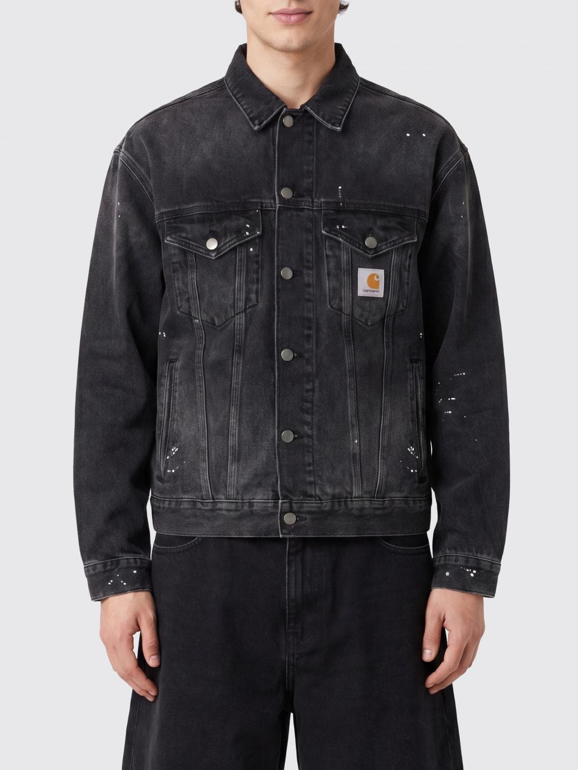 Carhartt Wip Helston All-Over Abstract Print Denim Jacket with Logo Patch
