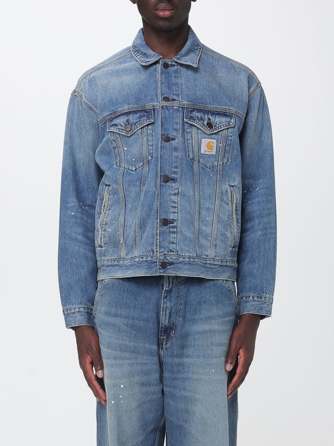 Carhartt Wip Helston All-Over Abstract Print Denim Jacket with Logo Patch