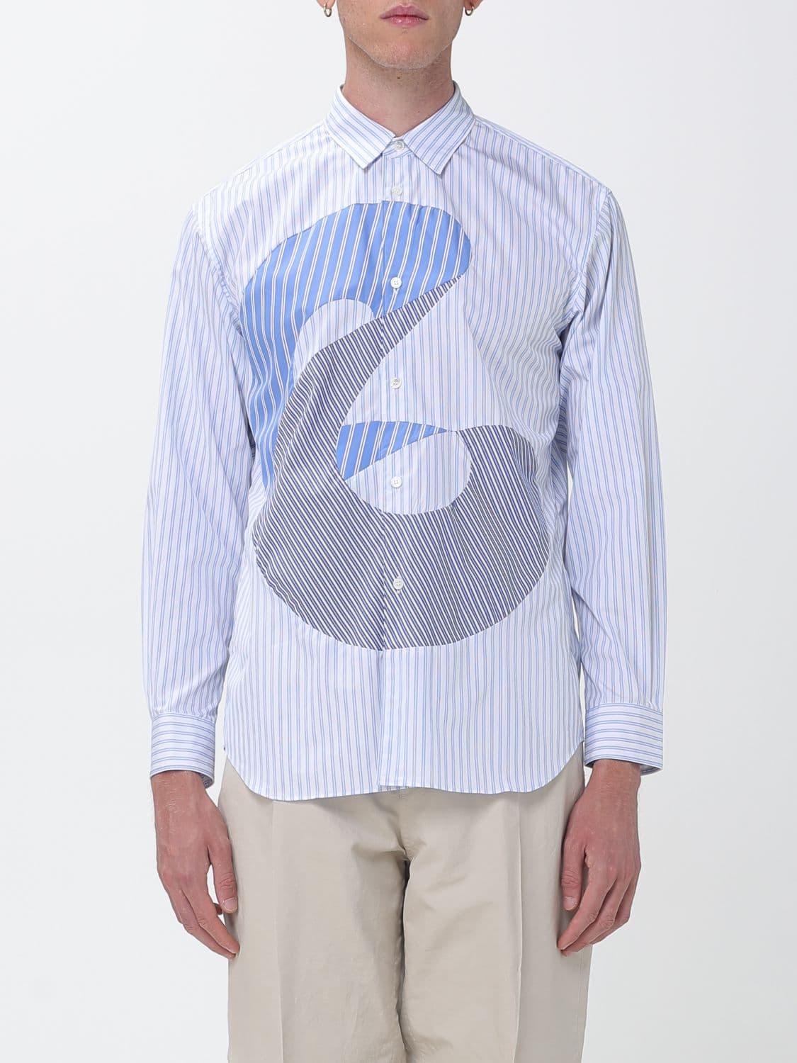 Comme Des Garçons Long-Sleeved Poplin Shirt with Stripe Print · M