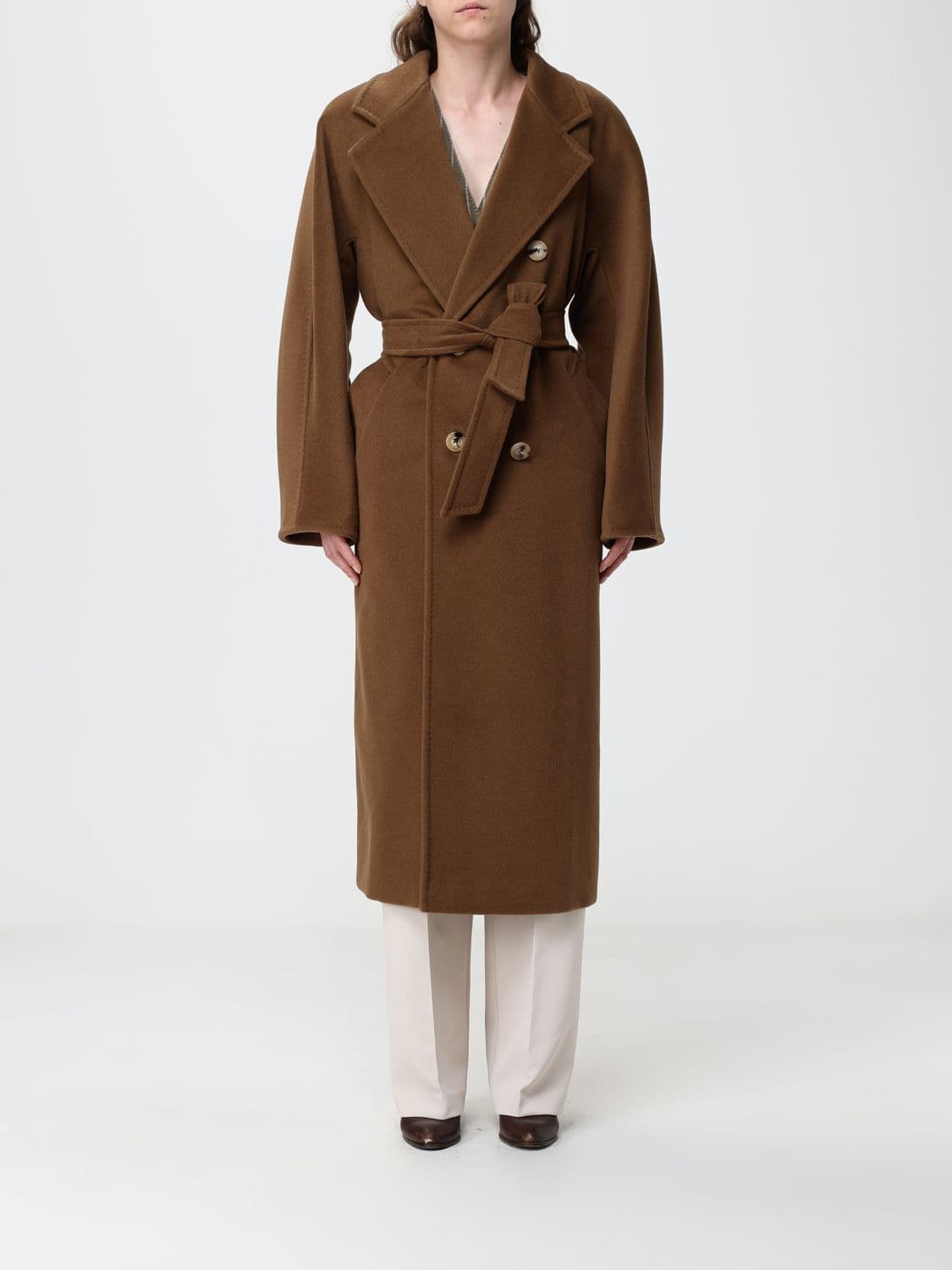 Max Mara Madame Double-Breasted Long Wool Coat with Belt