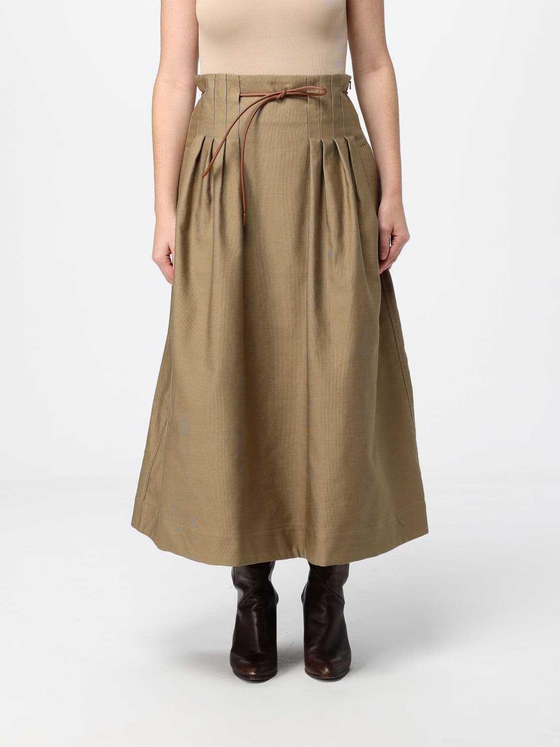 Max Mara A-Line High-Waisted Midi Cotton Skirt with Drawstring
