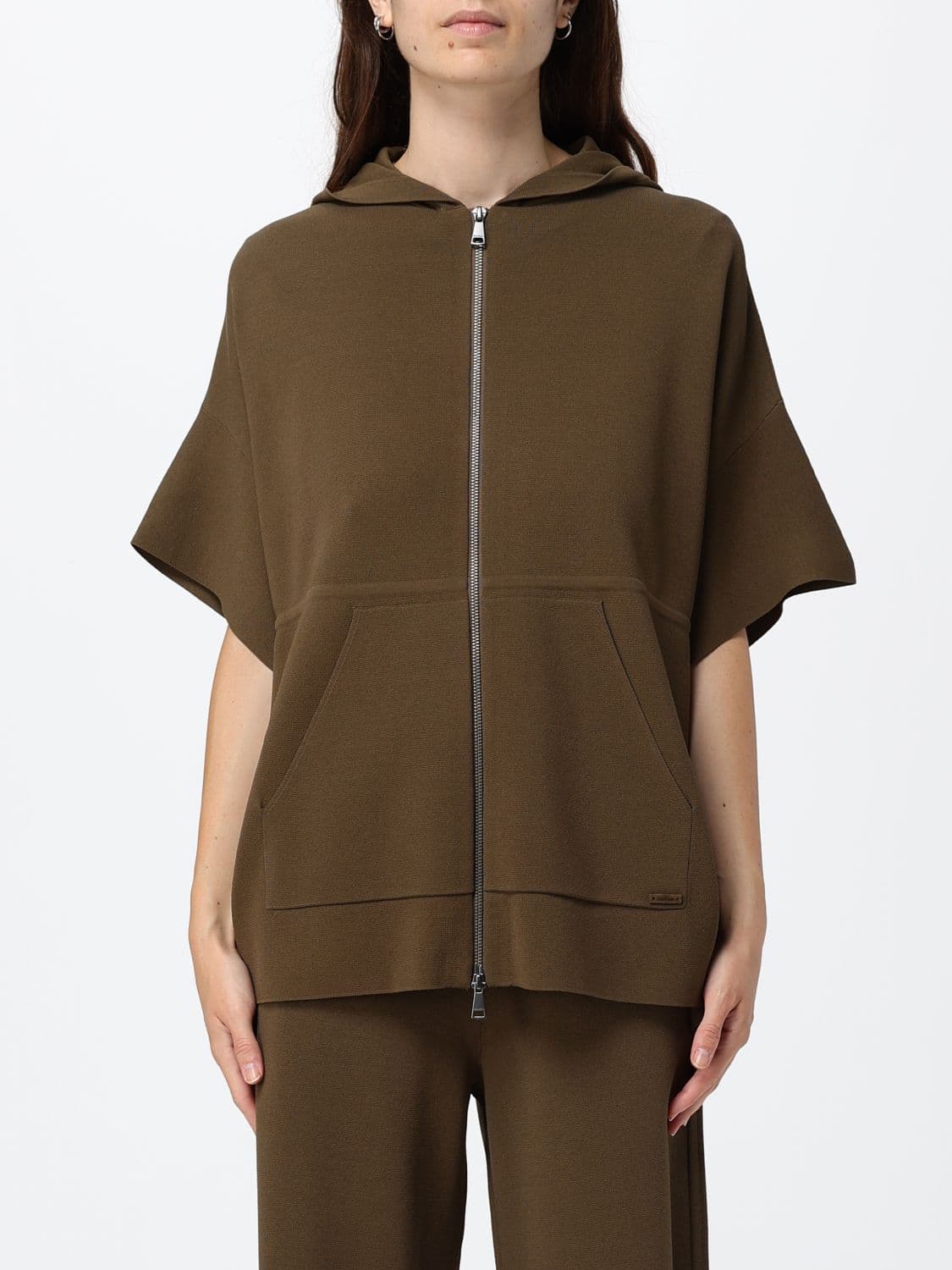Max Mara Hooded Viscose Cape with Zip Closure