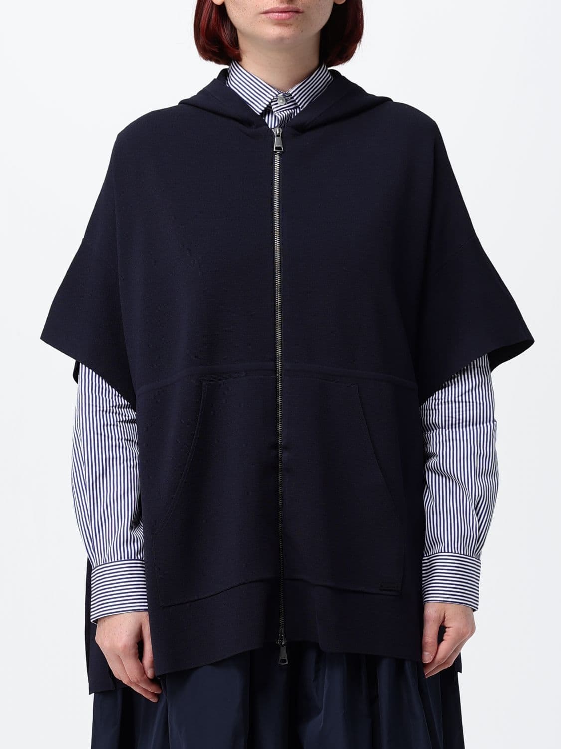 Max Mara Hooded Viscose Cape with Zip Closure