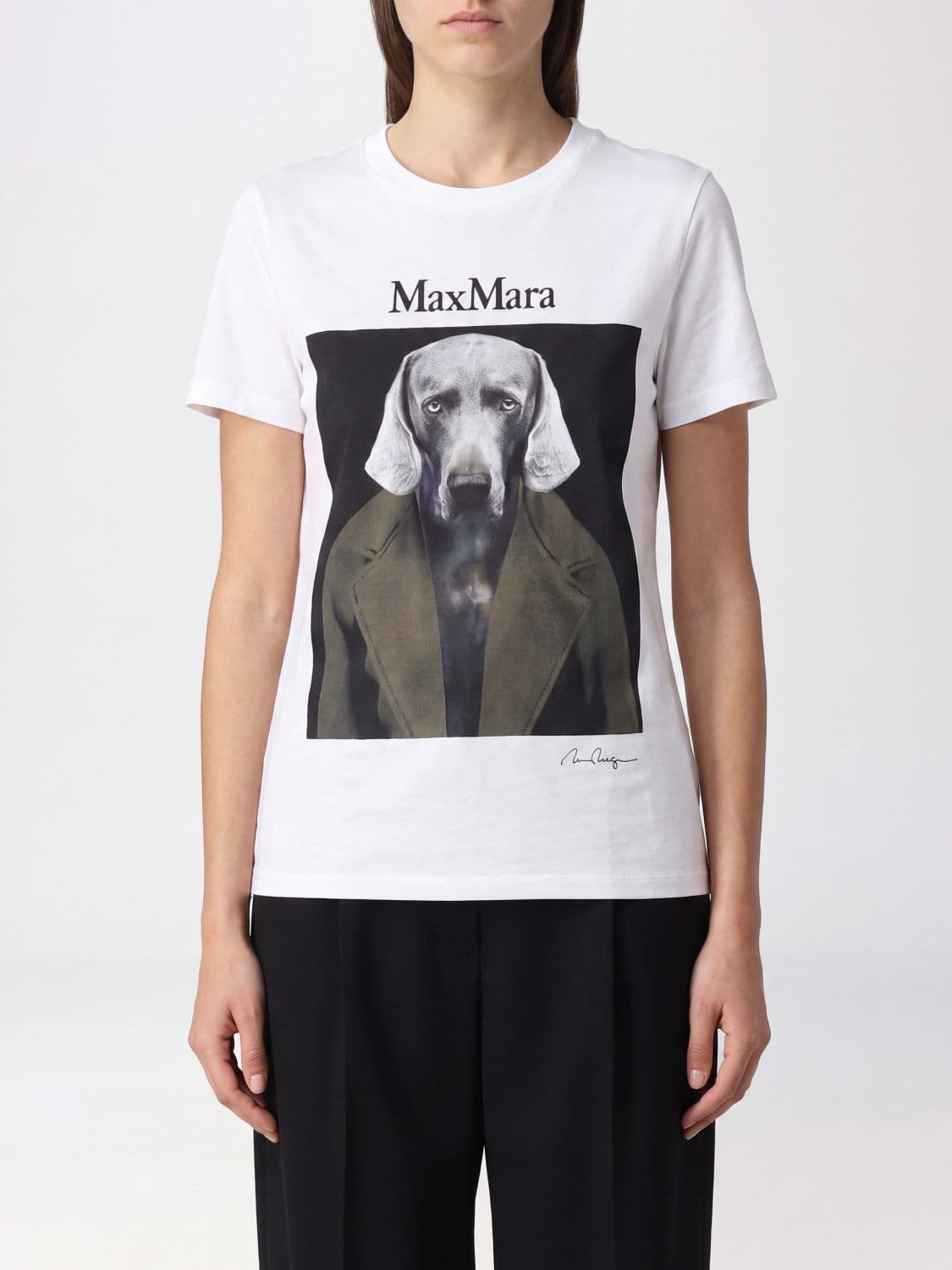 Max Mara Slim Fit Cotton T-Shirt with Graphic Print and Contrast Logo