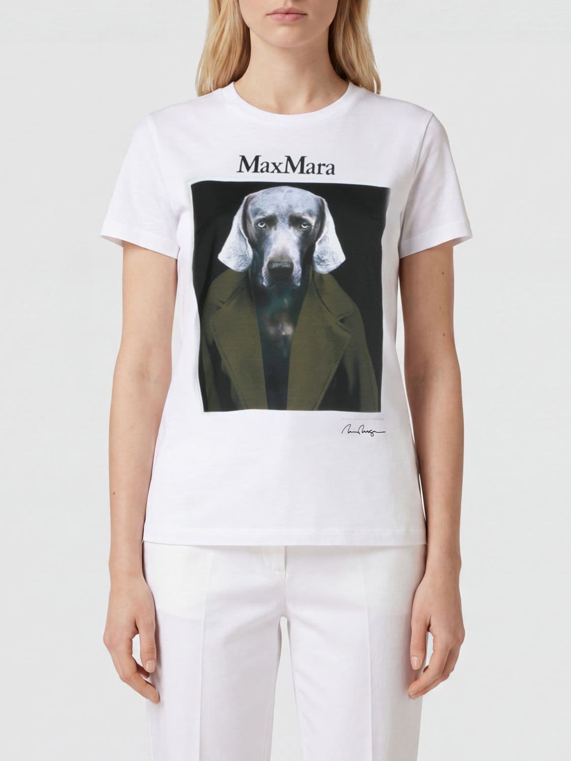 Max Mara Slim Fit Cotton T-Shirt with Graphic Print and Contrast Logo
