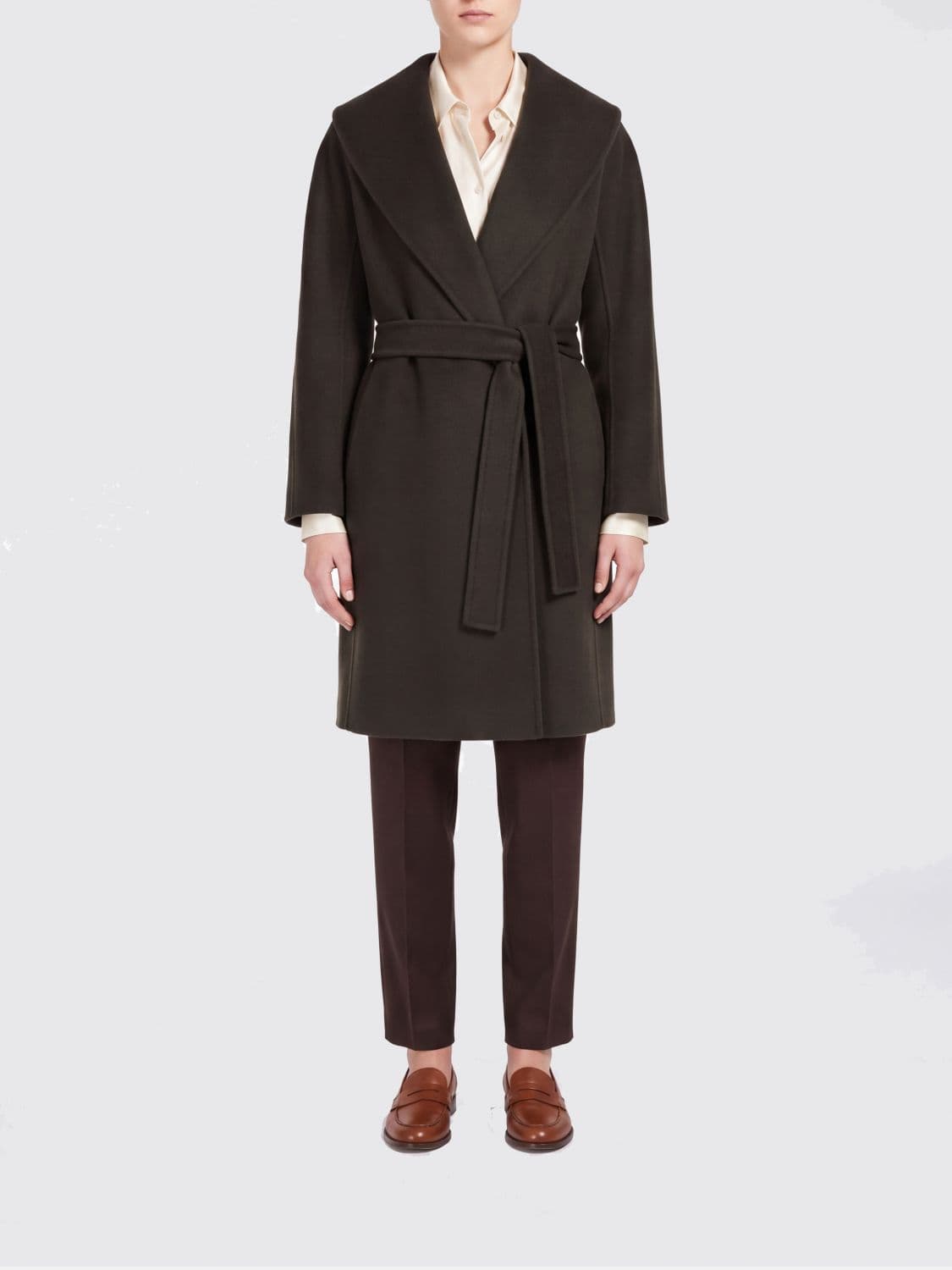's Max Mara Belted Virgin Wool Robe Coat with Shawl Collar