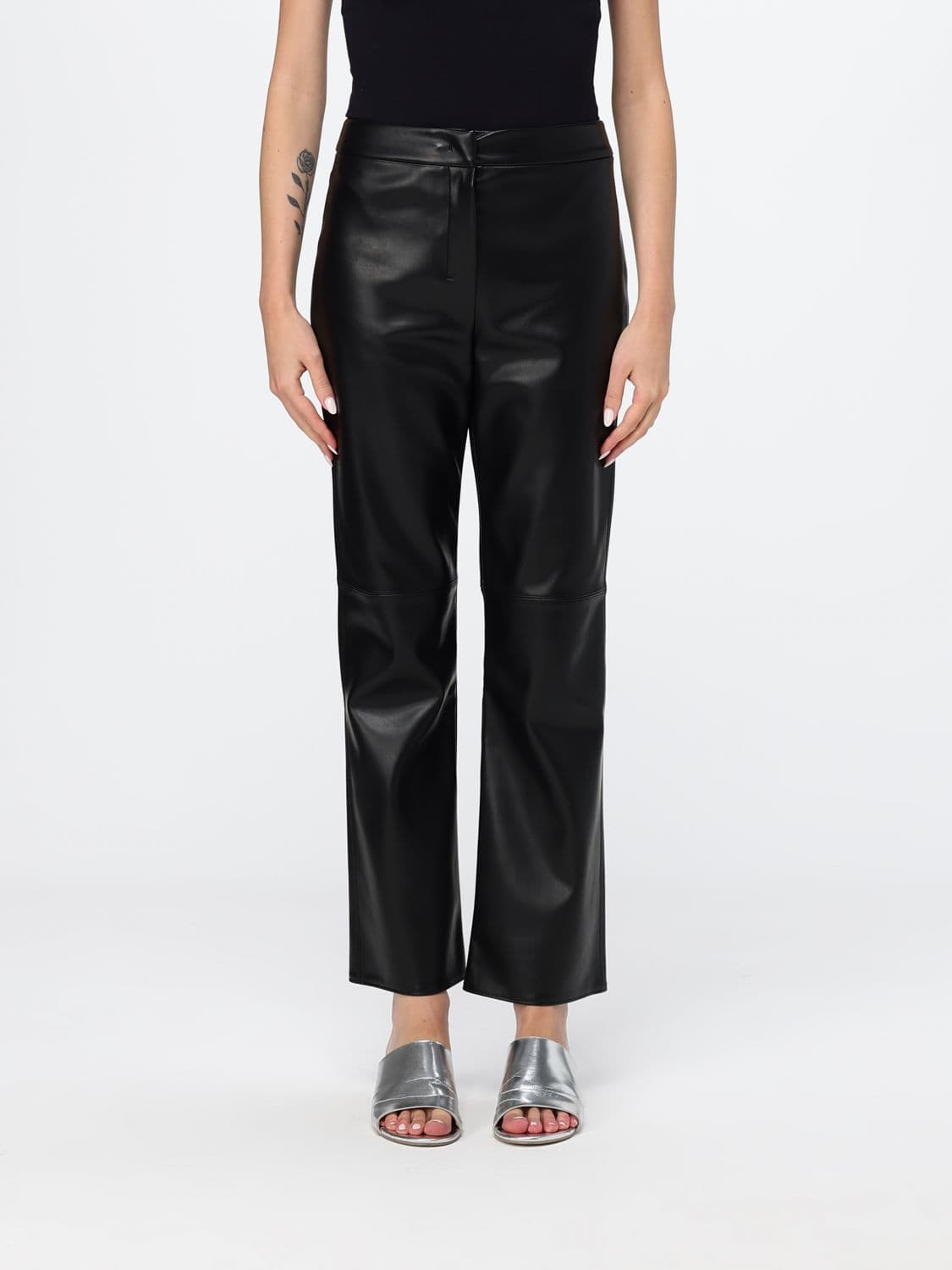 's Max Mara Sublime Flared Mid-Rise Trousers in Smooth Calfskin Leather