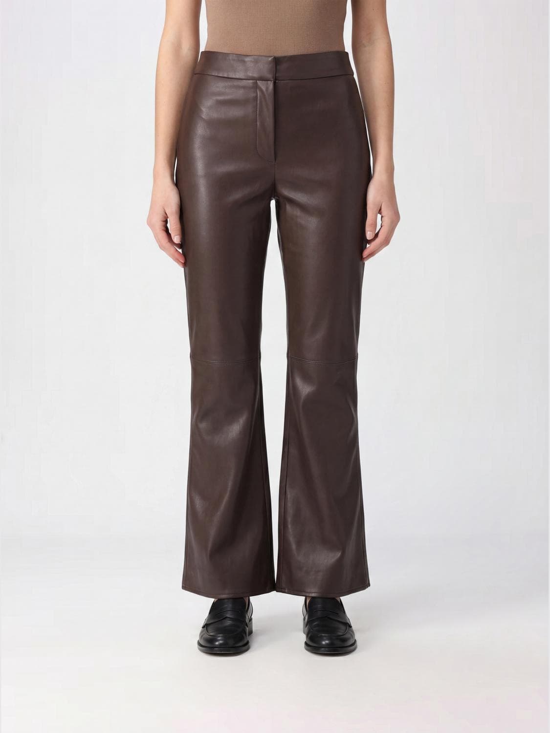 's Max Mara Sublime Flared Mid-Rise Trousers in Smooth Calfskin Leather