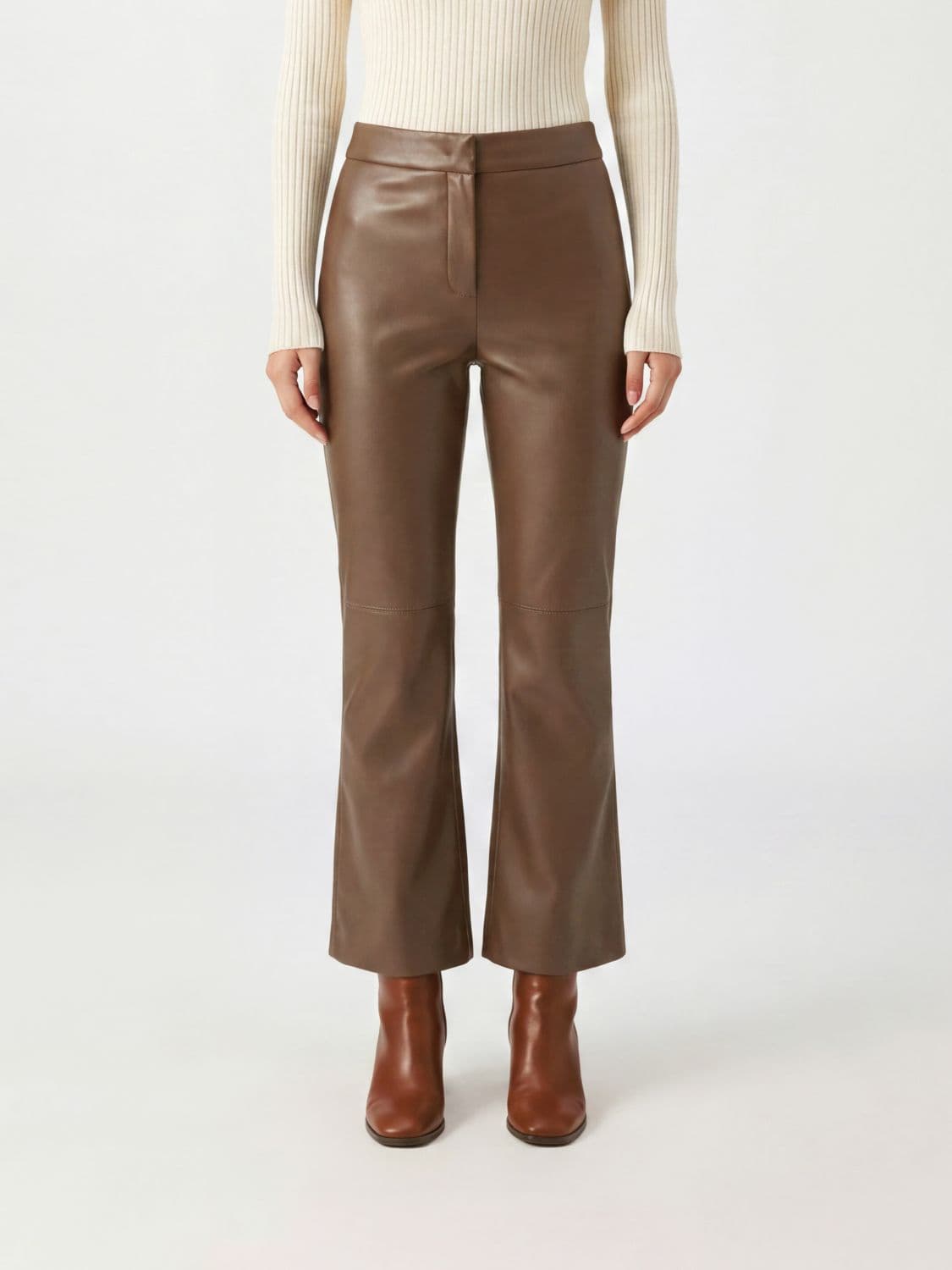 's Max Mara Sublime Flared Mid-Rise Trousers in Smooth Calfskin Leather · XL
