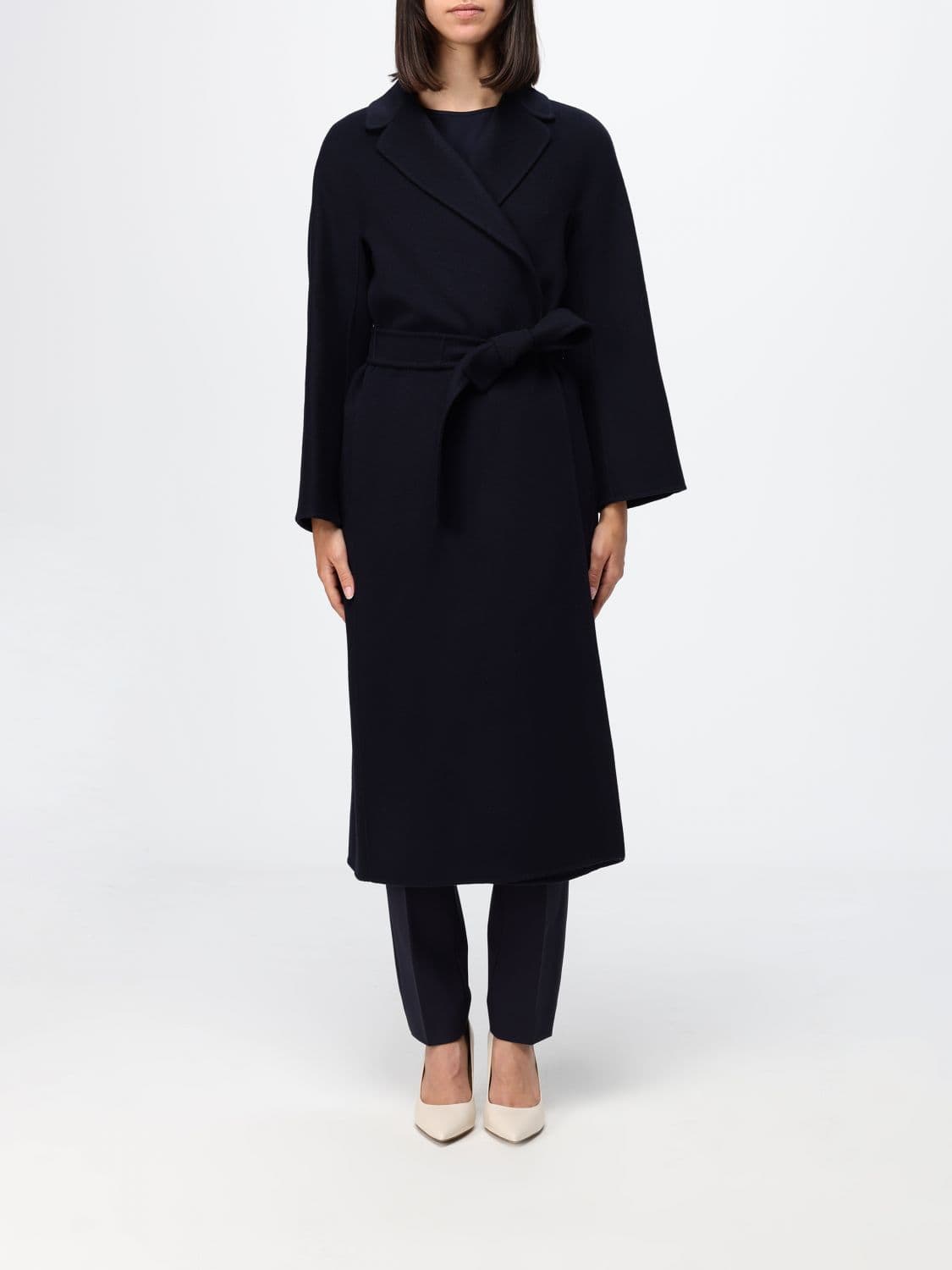 's Max Mara Long Robe Coat in Pure Virgin Wool with Matching Belt