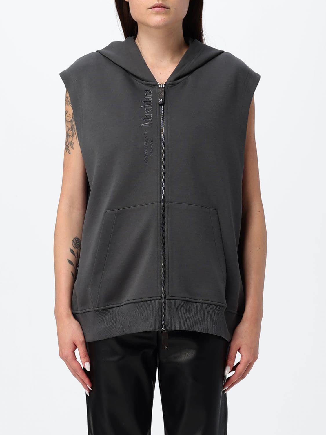 's Max Mara Sleeveless Hooded Cotton Sweatshirt with Embroidered Logo · XS