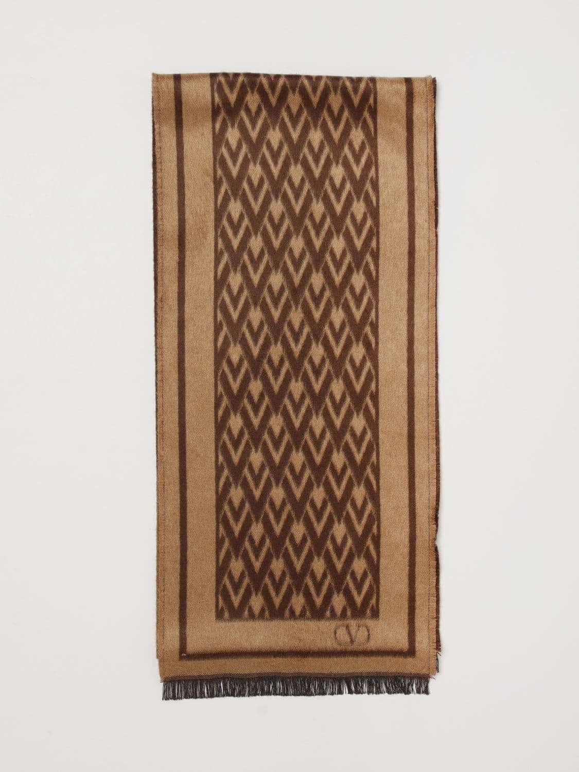 Valentino Garavani Silk Scarf with Printed Logo and Fringed Edges