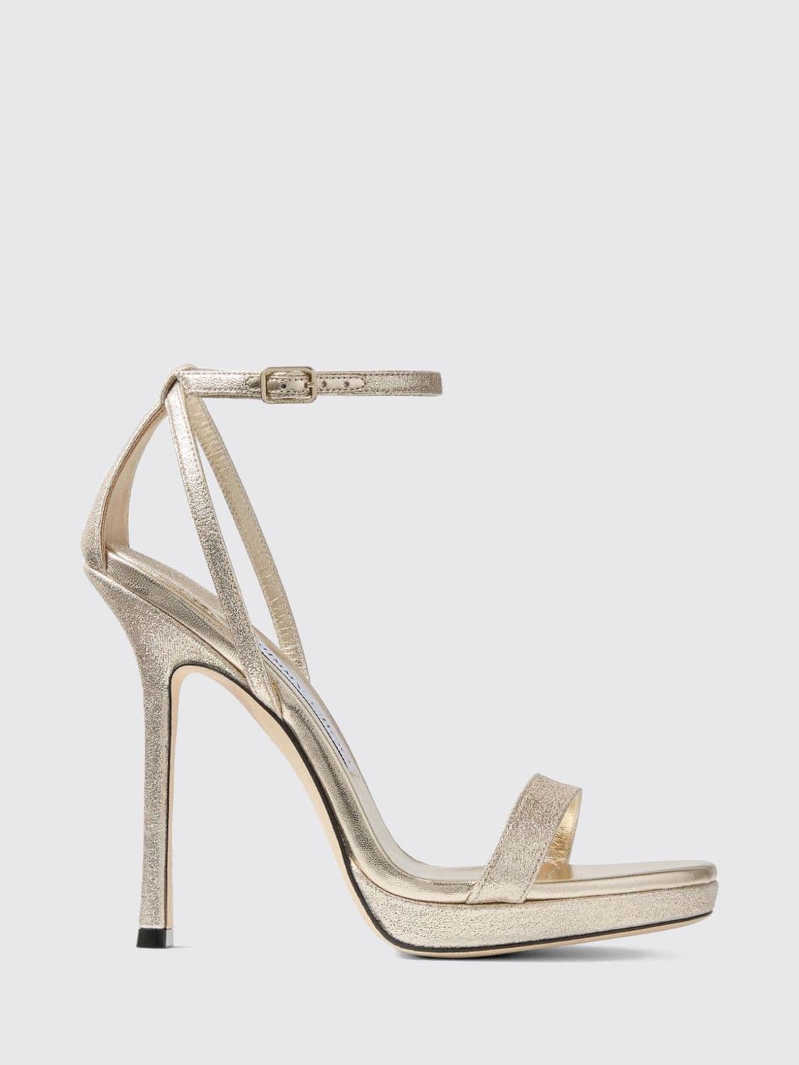 Jimmy Choo Moza Laminated Leather High-Heeled Sandals with Ankle Strap