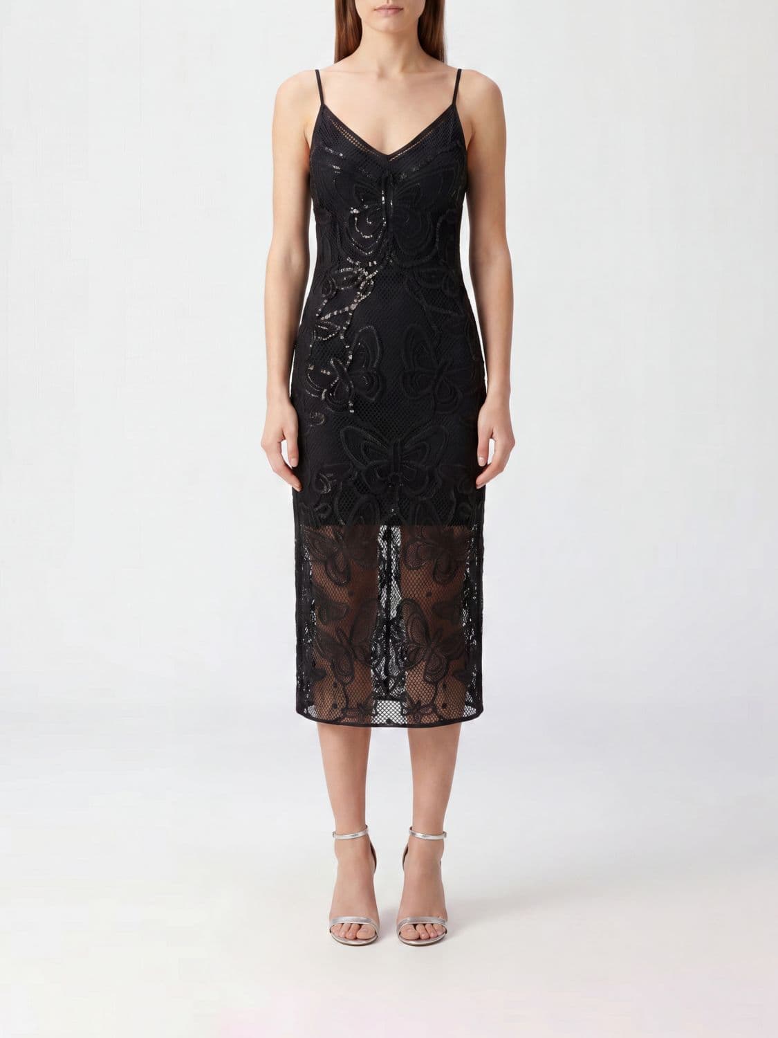 Blumarine Lace Midi Sheath Dress with Sequins and V-Neck · XS