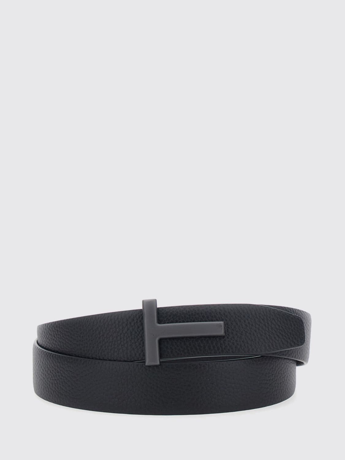 Tom Ford Grained Leather Belt with Metallic Monogram Buckle