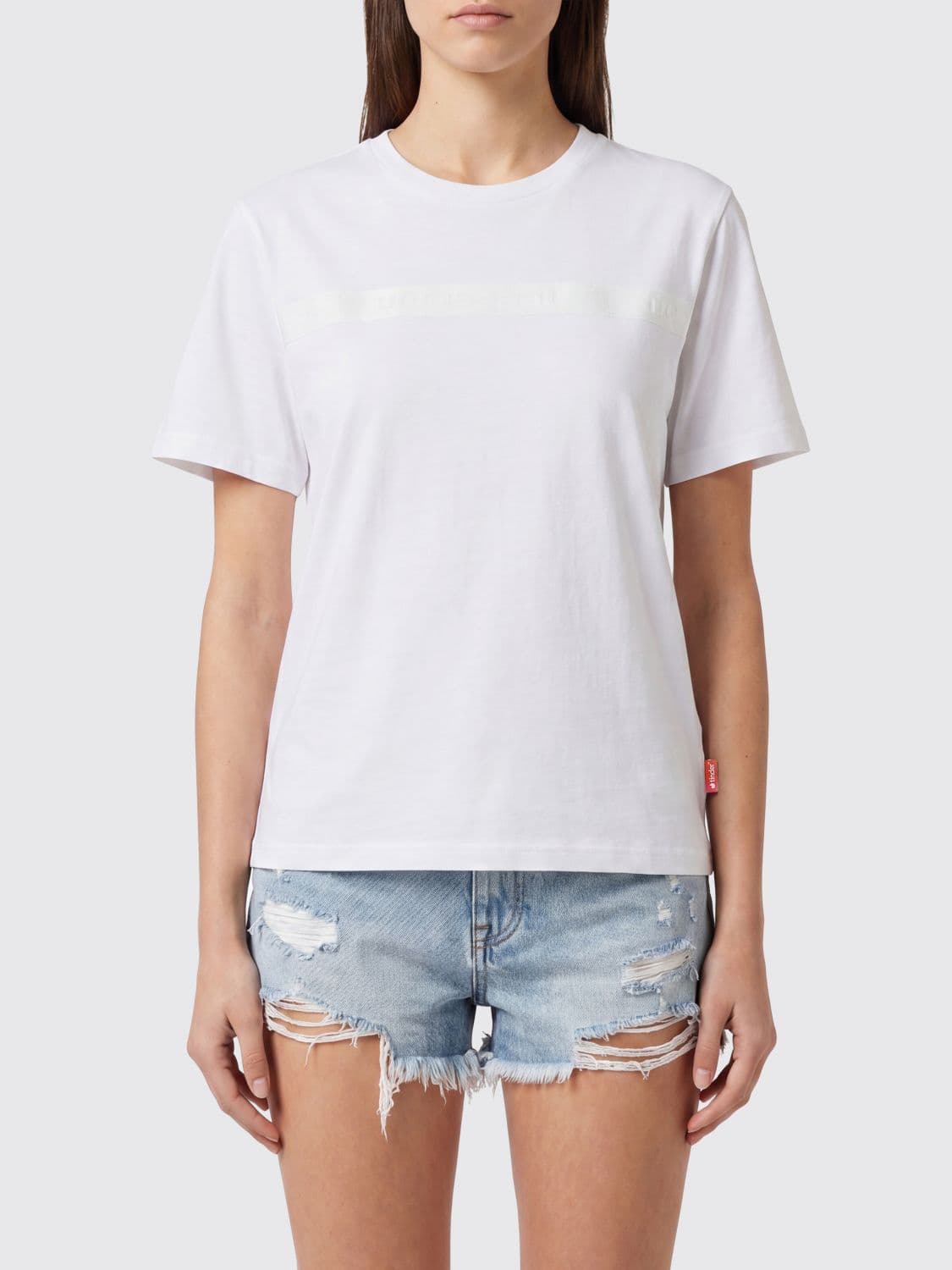 Diesel Crew Neck Cotton-Blend T-Shirt with Applied Front Logo