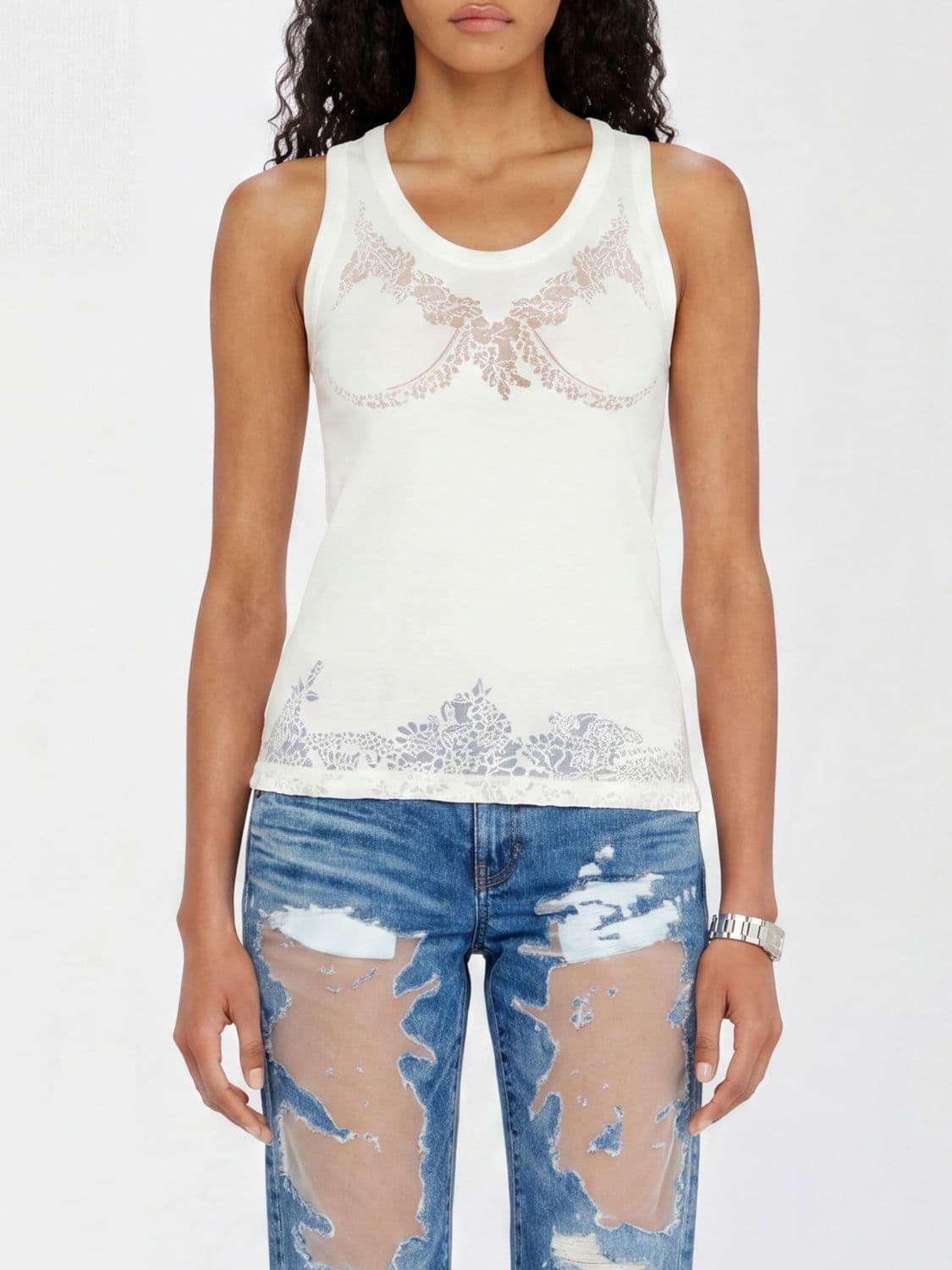 Diesel Slim Fit Sleeveless Lace and Cotton-Blend Crew Neck Top