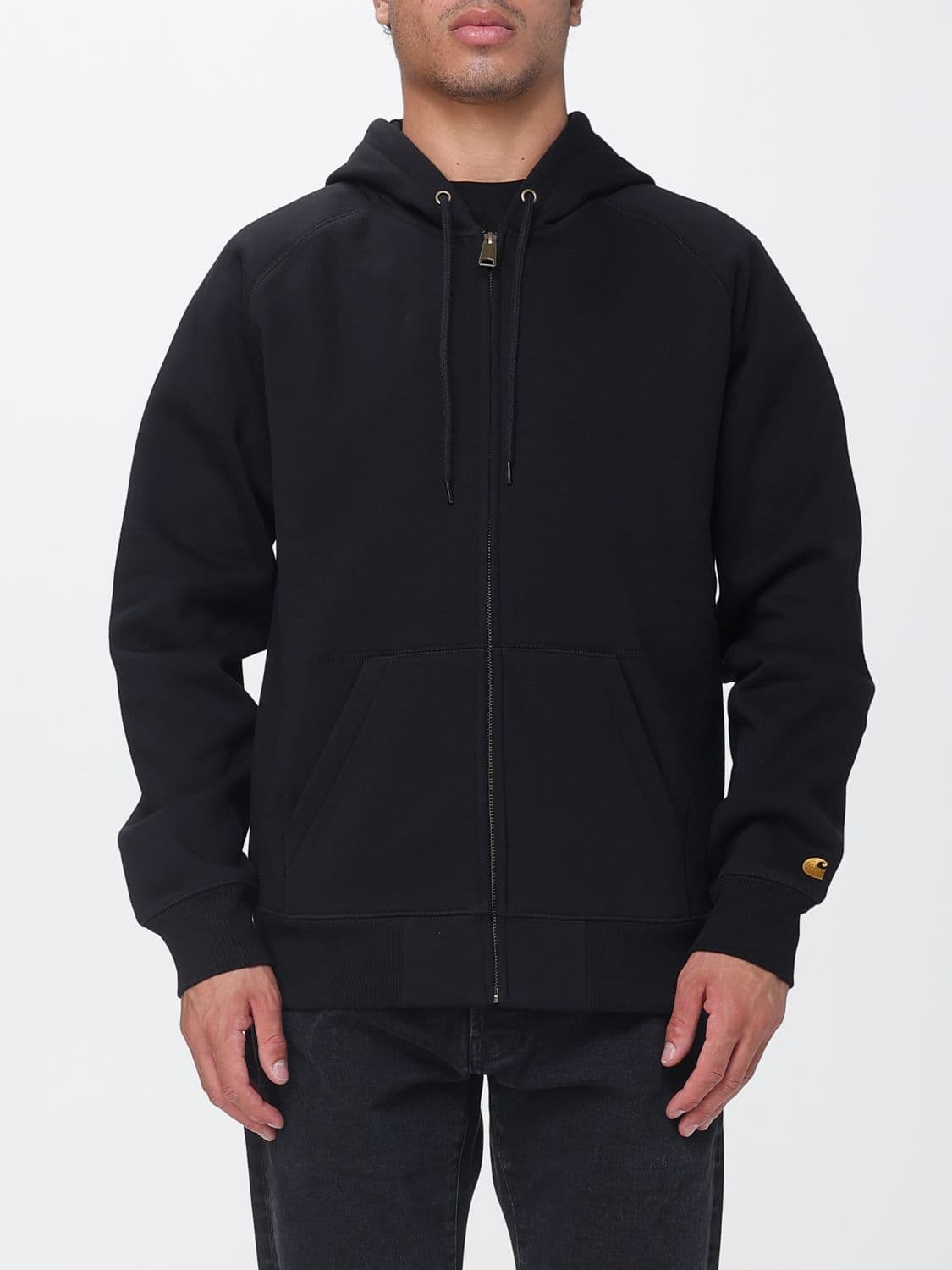 Carhartt Wip Relaxed Fit Cotton Zip-Up Hoodie with Drawstring and Welt Pockets