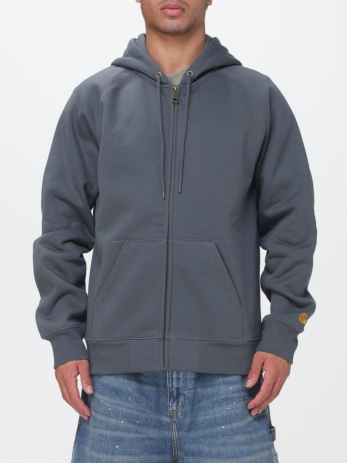 Carhartt Wip Relaxed Fit Cotton Zip-Up Hoodie with Drawstring and Welt Pockets