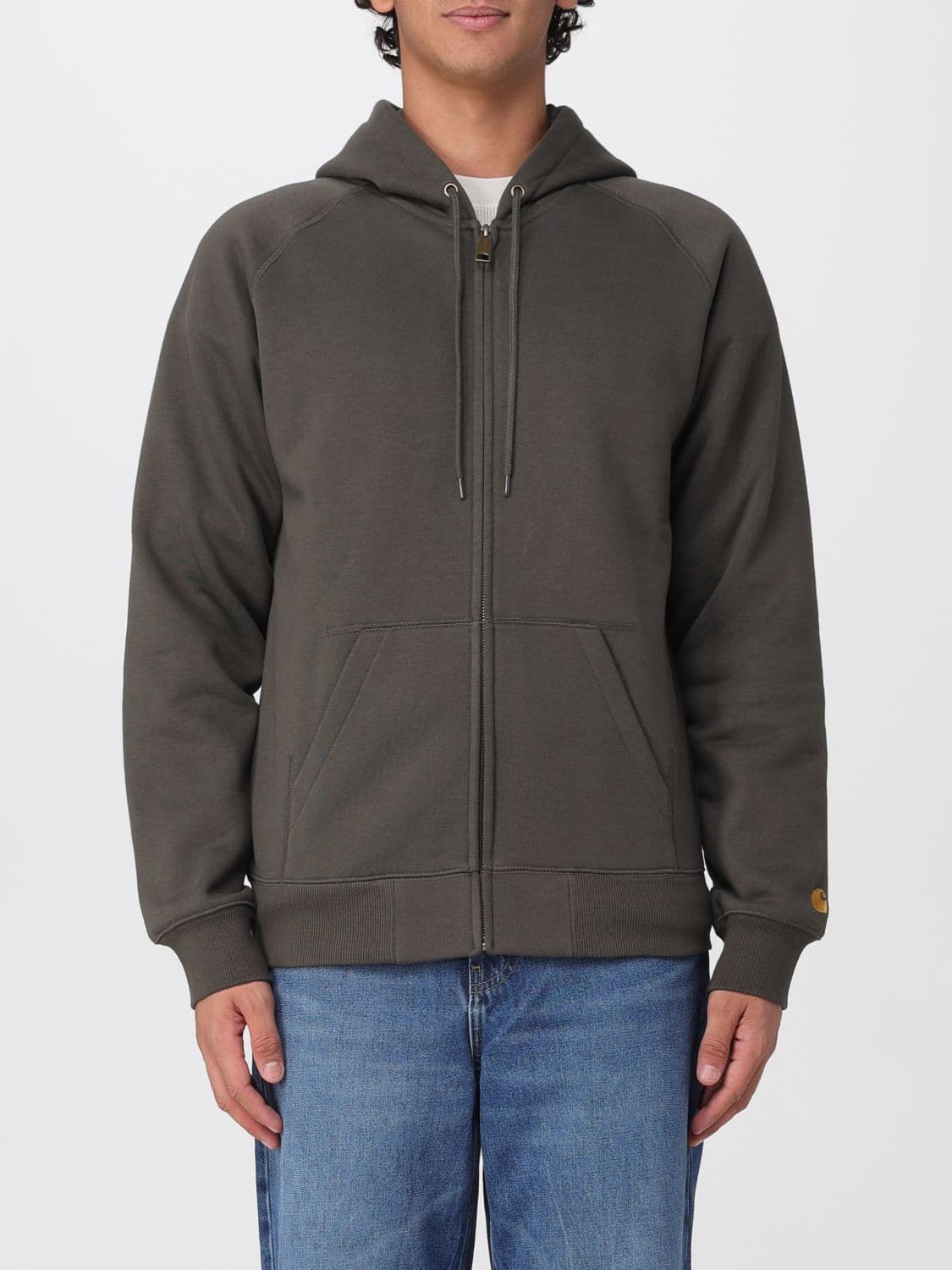 Carhartt Wip Relaxed Fit Cotton Zip-Up Hoodie with Drawstring and Welt Pockets