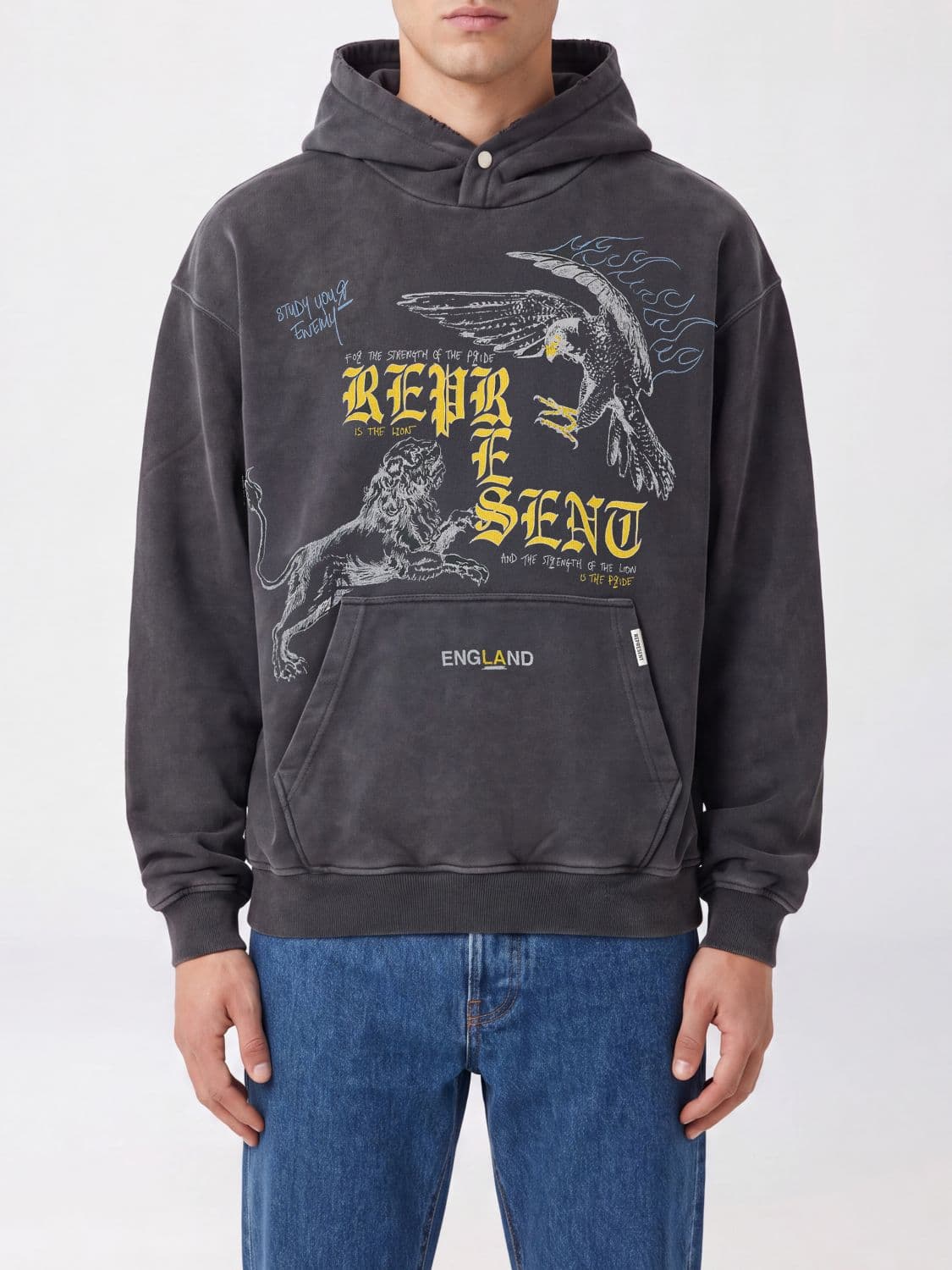 Represent Hooded Sweatshirt in Cotton with Graphic Print and Kangaroo Pocket