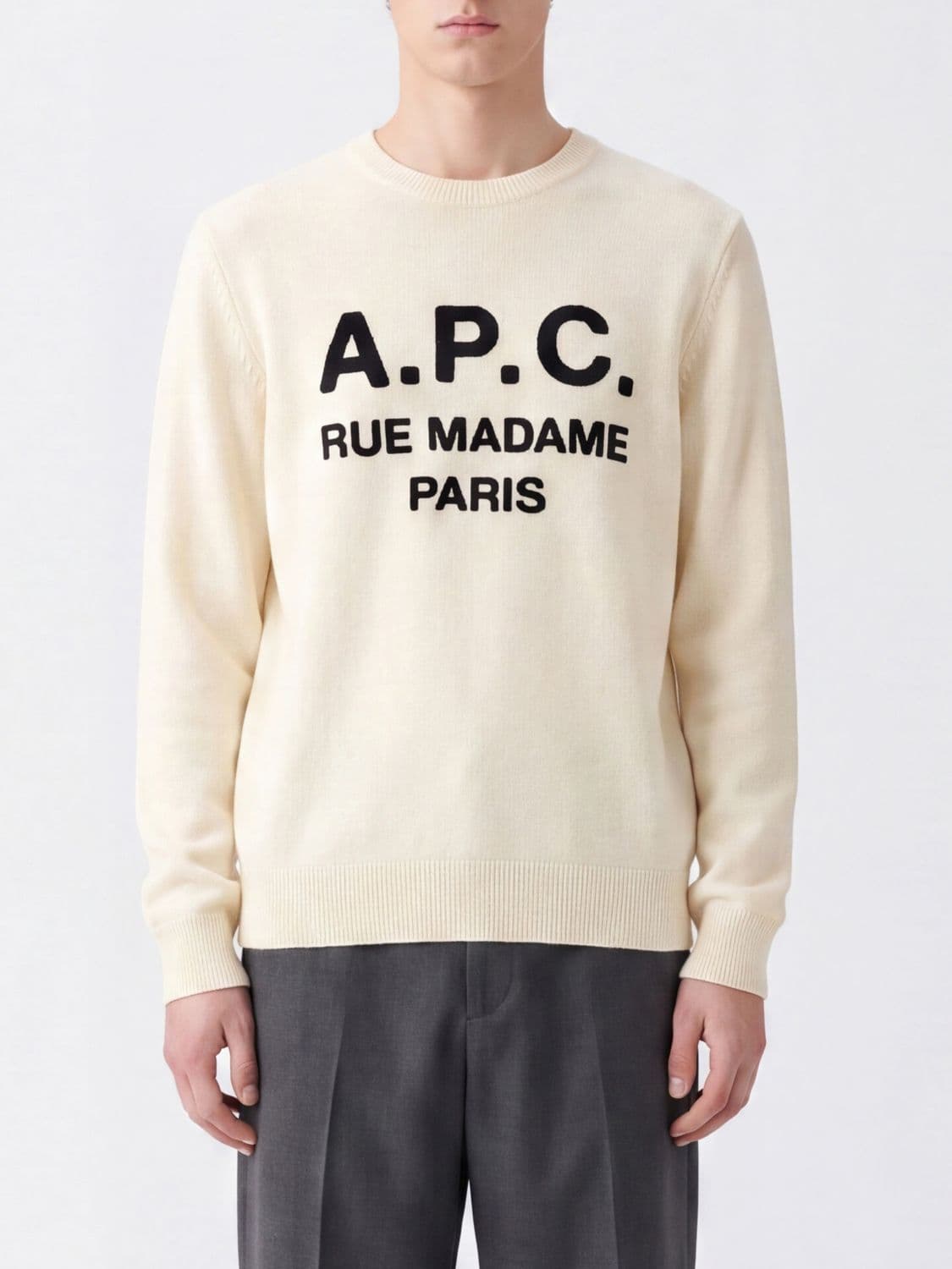 A.p.c. A. P.C. Crewneck Virgin Wool Sweater with Contrast Logo Lettering