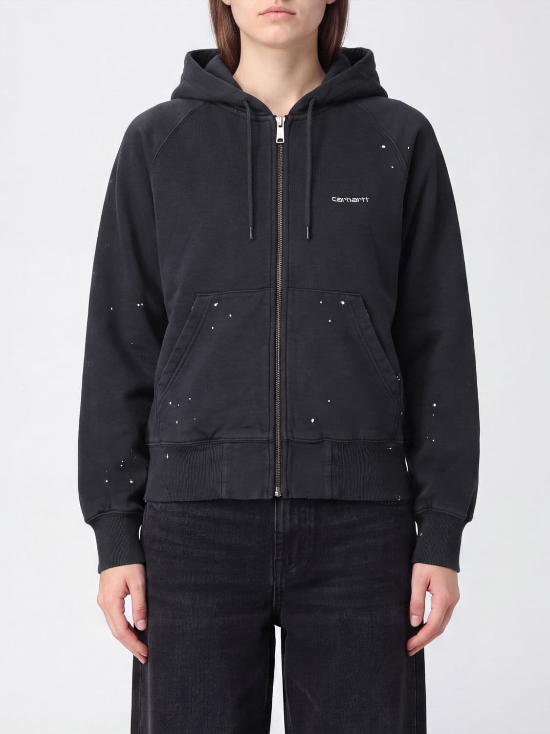 Carhartt Wip Abstract Print Cotton Zip-Up Hoodie with Pouch Pockets