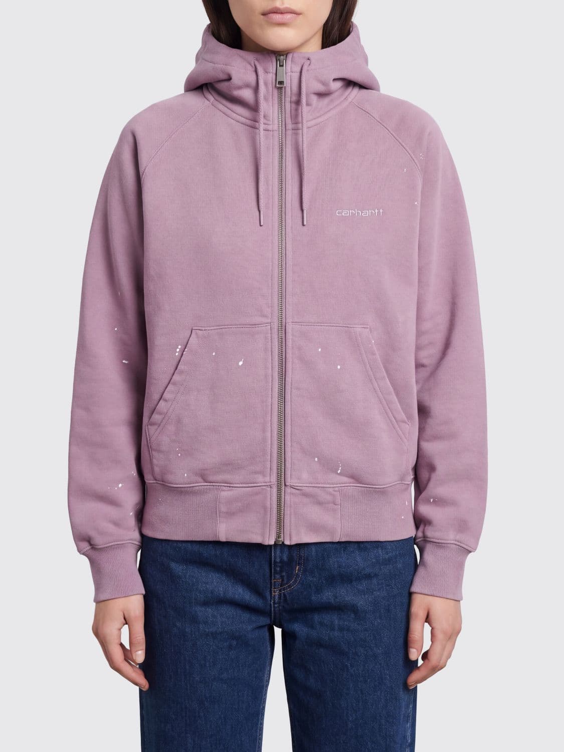 Carhartt Wip Abstract Print Cotton Zip-Up Hoodie with Pouch Pockets