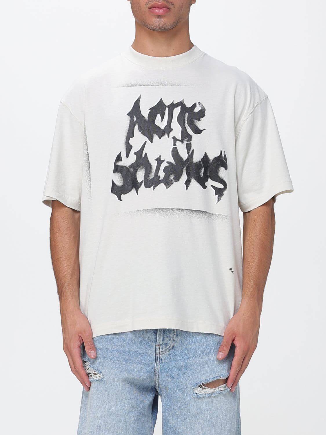 Acne Studios Cotton T-Shirt with Printed Logo and Dropped Shoulders