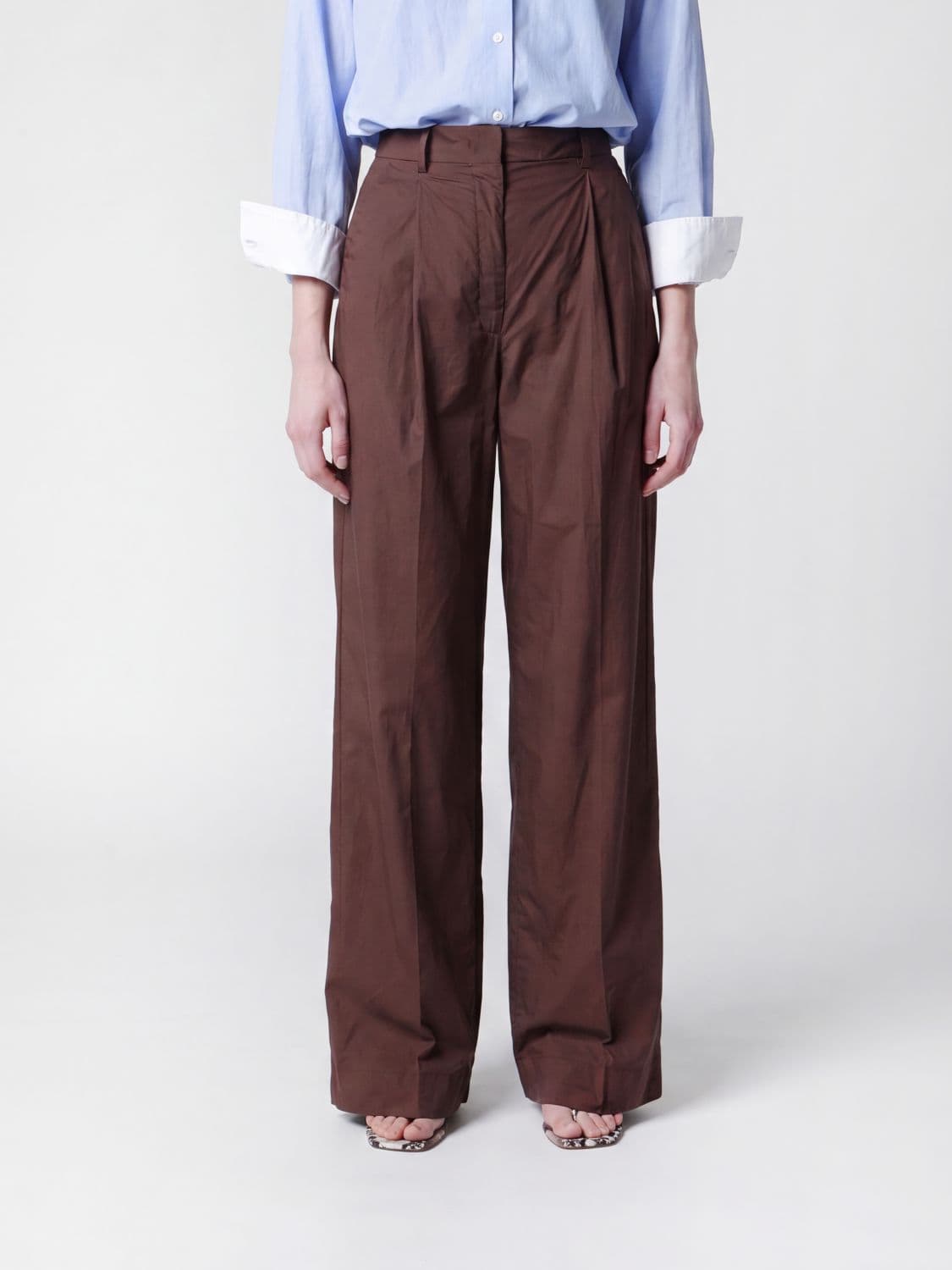Thelatest High-Waisted Wide-Leg Cotton Trousers with Slant Pockets