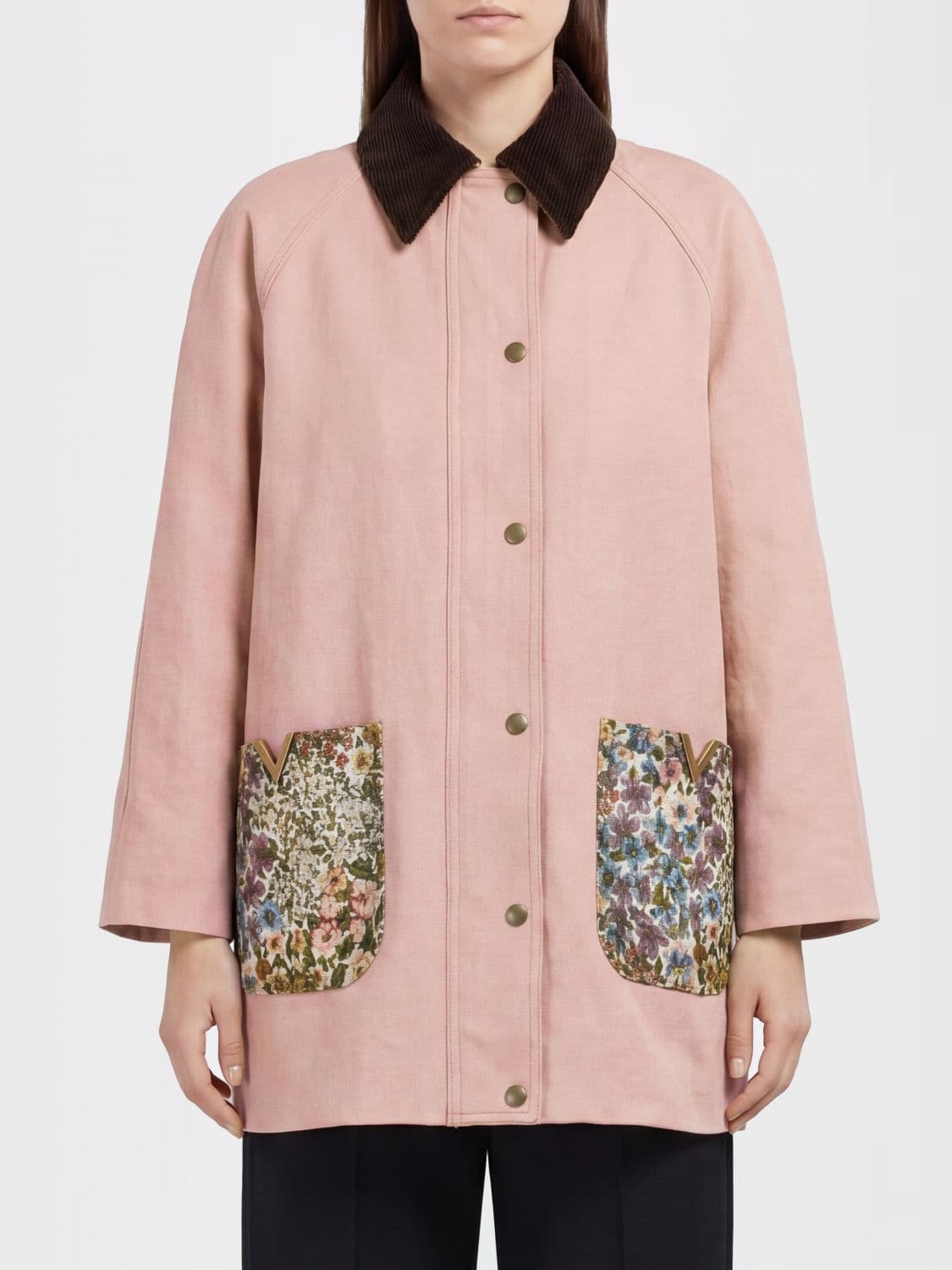 Valentino Garavani Denim Jacket with Velvet Collar and Floral Details