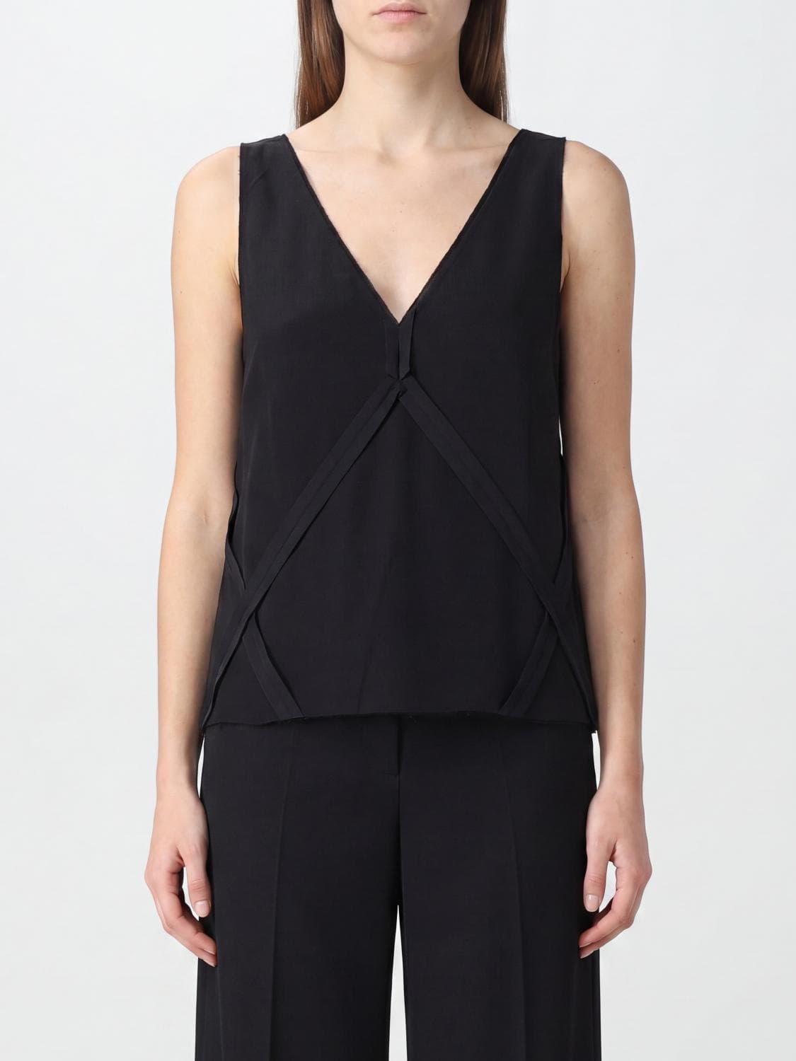 Mm6 Maison Margiela V-Neck Sleeveless Top in Acetate and Cupro