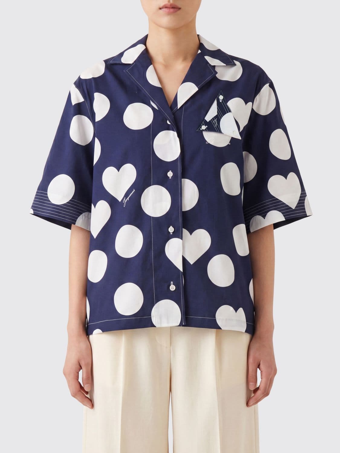 Jacquemus Marin Short-Sleeved Cotton Shirt with Heart Print · 38