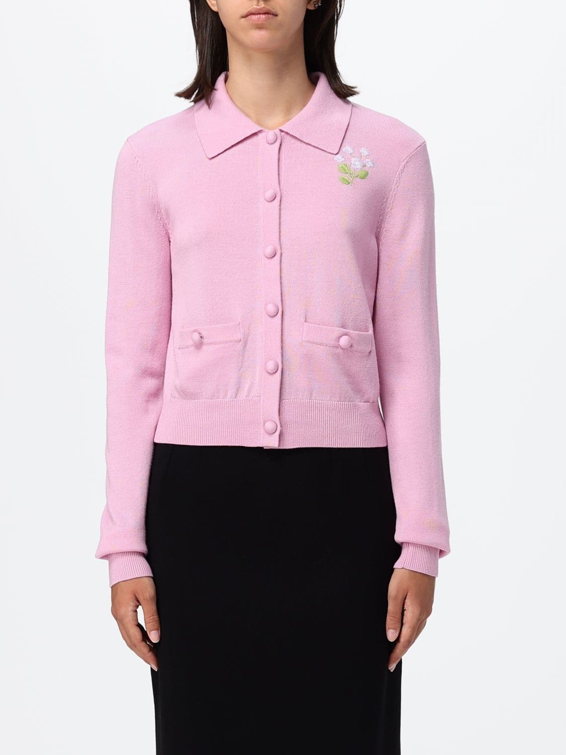 Self-Portrait Floral Embroidered Wool and Silk Knit Cardigan