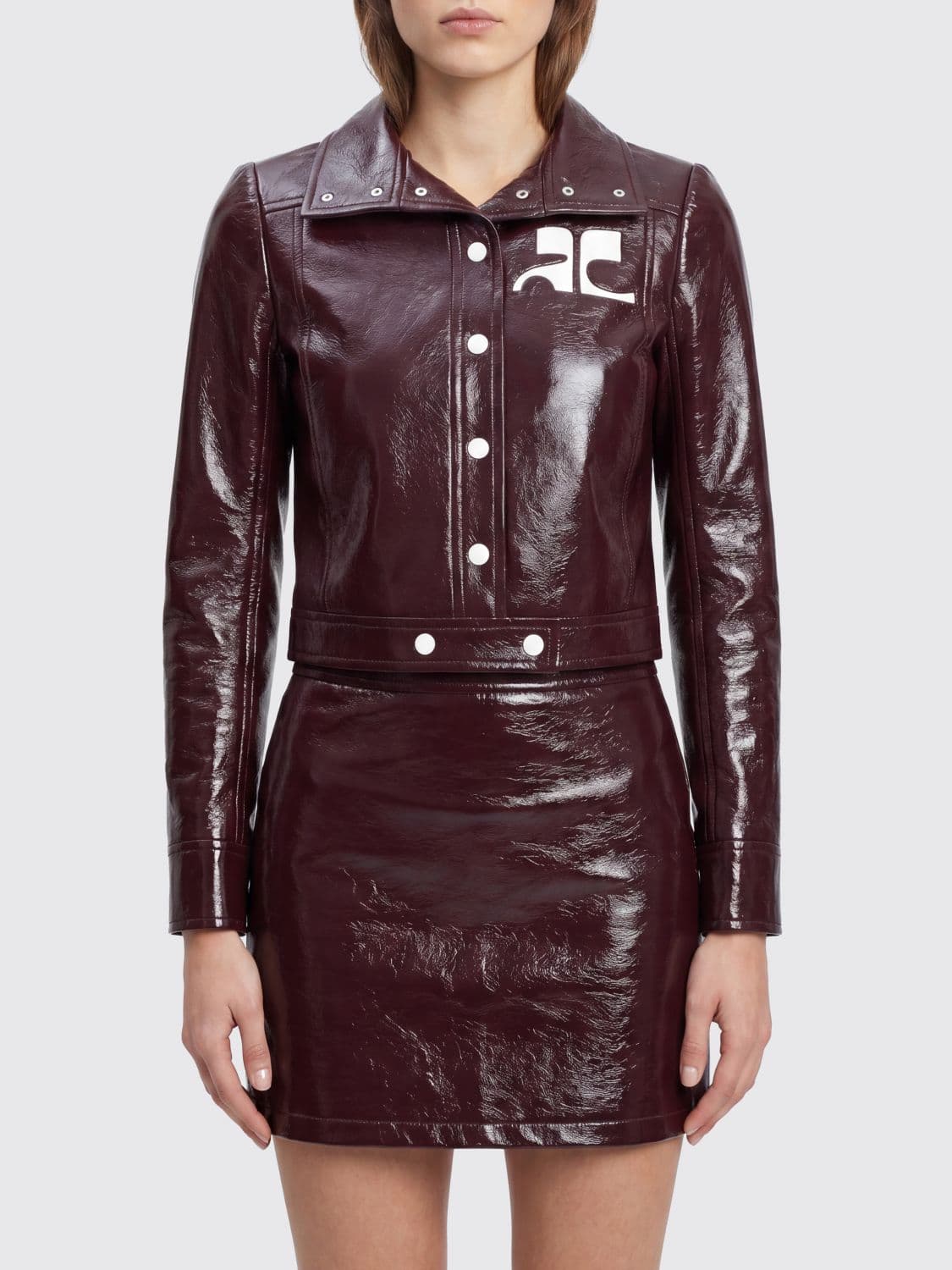 Courrèges Cropped Slim Fit College-Style Leather-Effect Jacket with Contrast Logo