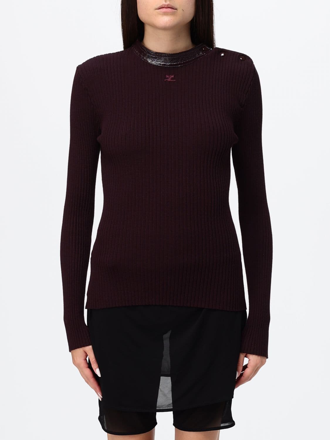Courrèges Slim Fit Long-Sleeved Ribbed Sweater in Viscose Jersey